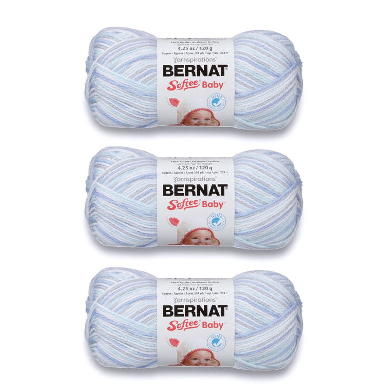 Bernat Softee Baby Blue Flannel Yarn - 3 Pack of 120g/4.25oz - Acrylic - 3 DK (Light) - 310 Yards - Knitting/Crochet